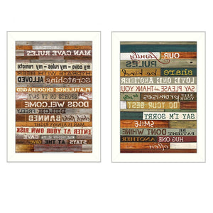 Homeroots Set Of Two White Framed Print Wall Art For Family & Man Cave Rules – Stylish Home Decor Accent  Wood Product Paper Print Uv Coating 405746