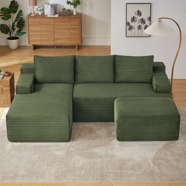 English Elm U-shaped Corduroy Modular Sectional Deep Seat Cloud Sofa for Living Room Apartment W2339S00108