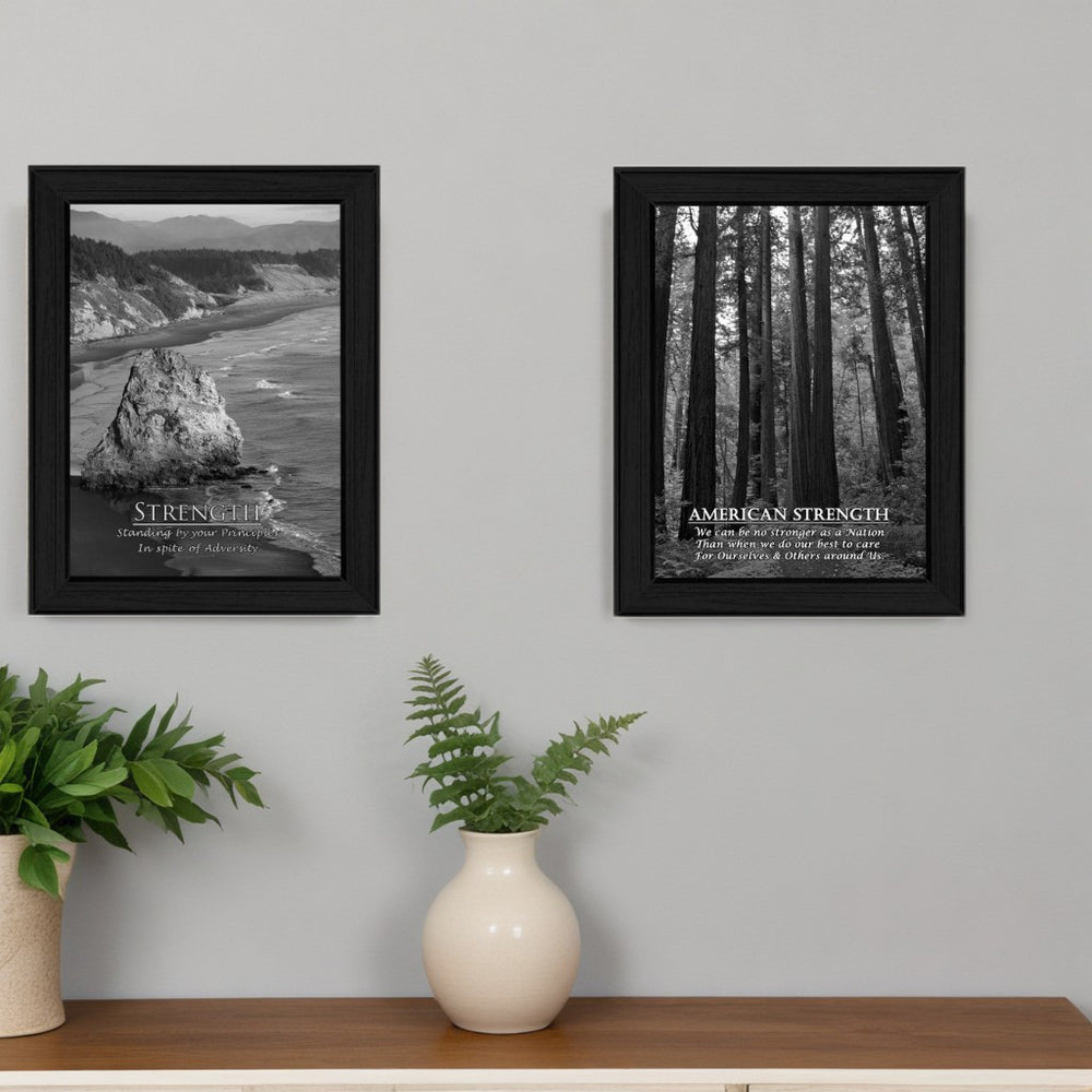 Homeroots Set Of Two Strength 2 Black Framed Wall Art Prints – Trendy, Eye-catching Decor For Your Space  Wood Product Paper Print Uv Coating 405753