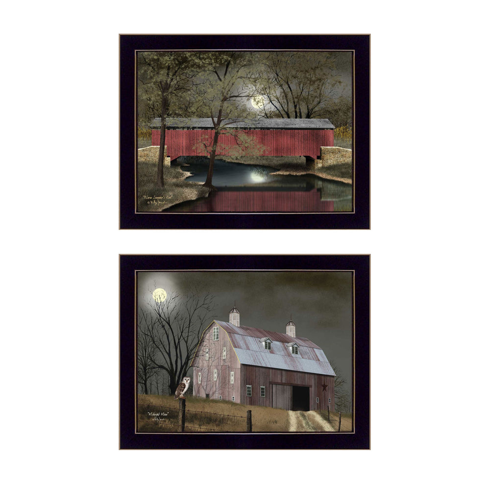 Homeroots Set Of Two Midnight Moon Black Framed Print Wall Art  Wood Product Paper Print Uv Coating 405758