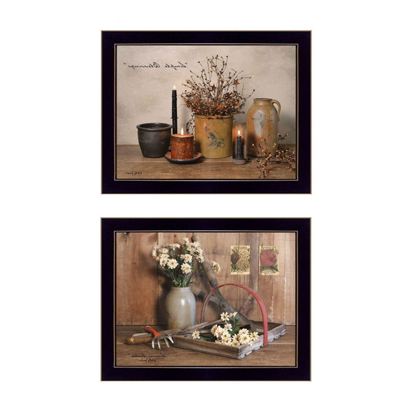 Homeroots Set Of Two Simple Blessings Black Framed Print Wall Art  Wood Product Paper Print Uv Coating 405759