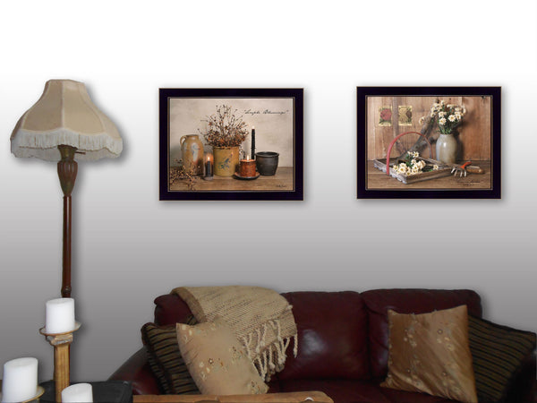 Homeroots Set Of Two Simple Blessings Black Framed Print Wall Art  Wood Product Paper Print Uv Coating 405759