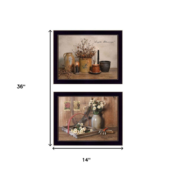 Homeroots Set Of Two Simple Blessings Black Framed Print Wall Art  Wood Product Paper Print Uv Coating 405759