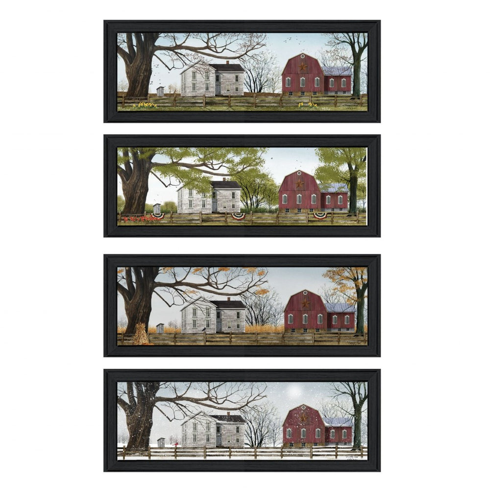 HomeRoots Set of Four Stunning Seasonal Art Prints in Black Frames - Enhance Your Home Décor Effortlessly! 405761