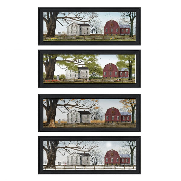HomeRoots Set of Four Stunning Seasonal Art Prints in Black Frames - Enhance Your Home Décor Effortlessly! 405761