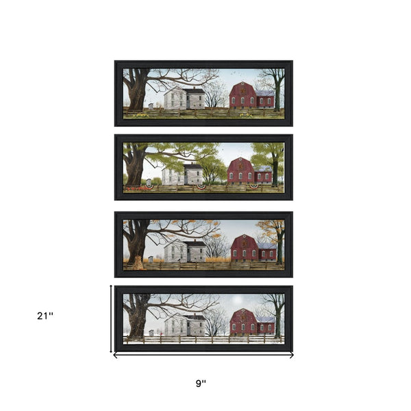 HomeRoots Set of Four Stunning Seasonal Art Prints in Black Frames - Enhance Your Home Décor Effortlessly! 405761