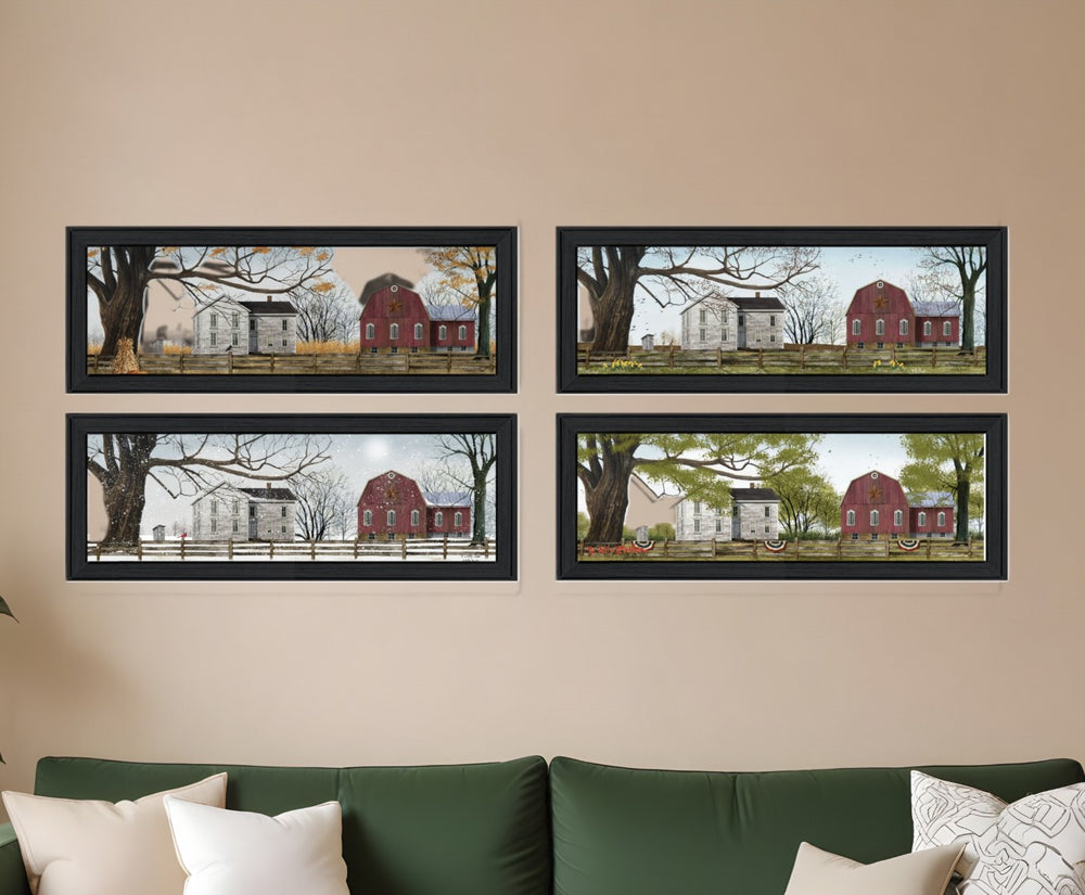 HomeRoots Set of Four Stunning Seasonal Art Prints in Black Frames - Enhance Your Home Décor Effortlessly! 405761