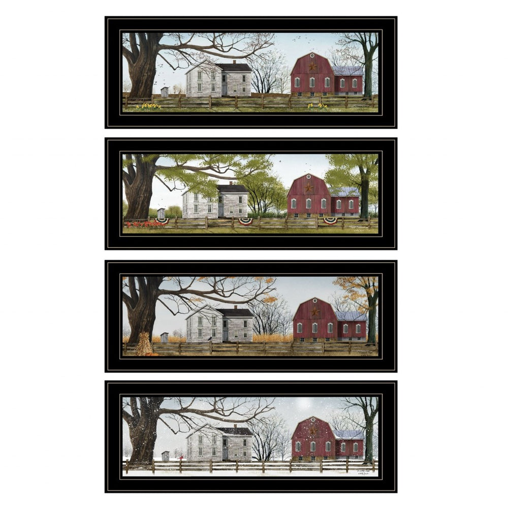 HomeRoots Set of Four Stunning Seasonal Framed Prints - Black Frames for Elegant Home Décor Display 405762