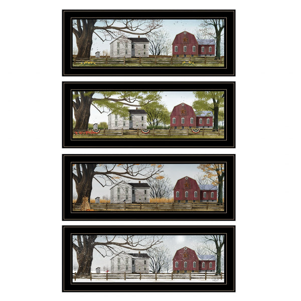 Homeroots Set Of Four Four Seasons Collection Ii 3 Black Framed Print Wall Art  Paper,Wood 405762