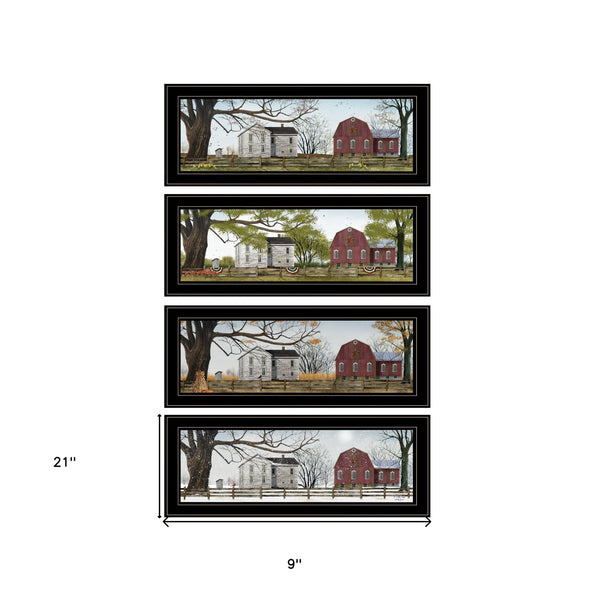 Homeroots Set Of Four Four Seasons Collection Ii 3 Black Framed Print Wall Art  Paper,Wood 405762