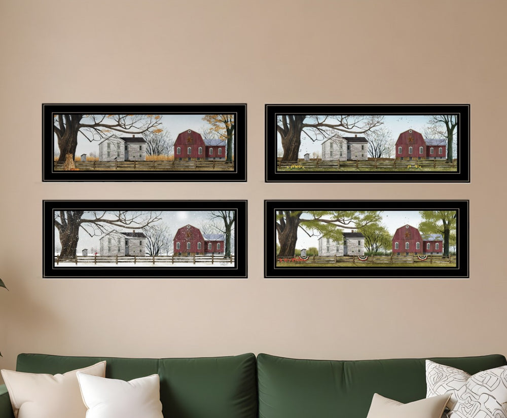 HomeRoots Set of Four Stunning Seasonal Framed Prints - Black Frames for Elegant Home Décor Display 405762