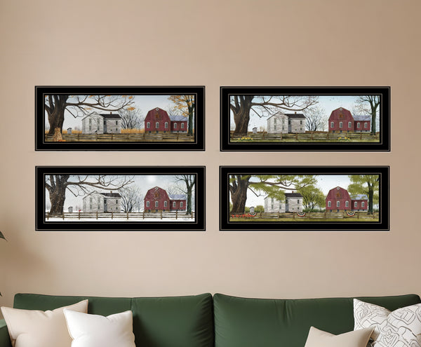 Homeroots Set Of Four Four Seasons Collection Ii 3 Black Framed Print Wall Art  Paper,Wood 405762