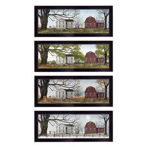 HomeRoots Set of Four Red Barn Seasonal Wall Art Prints in Black Frames - Modern Farmhouse Decor for Home 405763