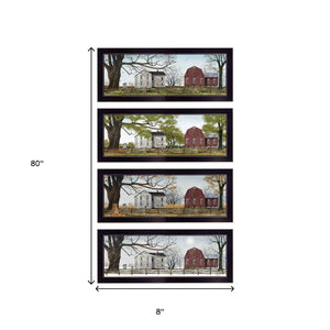 HomeRoots Set of Four Red Barn Seasonal Wall Art Prints in Black Frames - Modern Farmhouse Decor for Home 405763