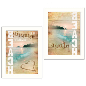 HomeRoots Set of Two Beach Please Framed Prints - Coastal Wall Art for Modern Home Décor & Easy Display 405764