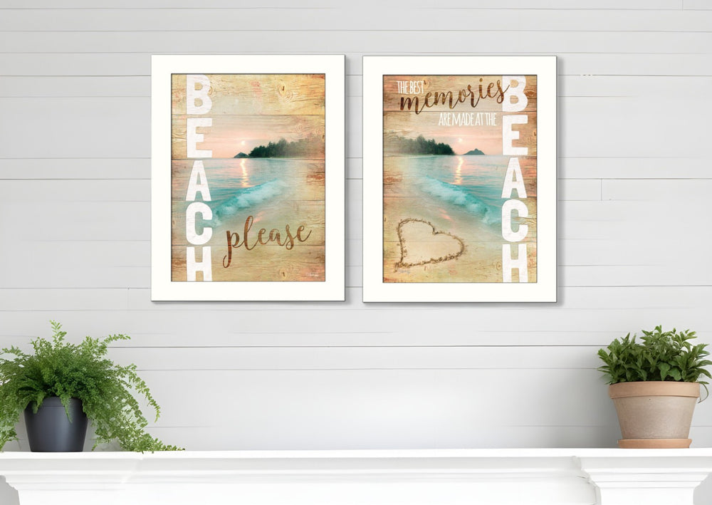HomeRoots Set of Two Beach Please Framed Prints - Coastal Wall Art for Modern Home Décor & Easy Display 405764