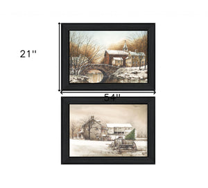 Homeroots Set Of Two Winter Reflections Black Framed Print Wall Art  Mdf Paper Print Texture 405770