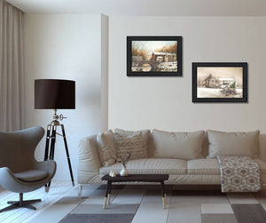 Homeroots Set Of Two Winter Reflections Black Framed Print Wall Art  Mdf Paper Print Texture 405770