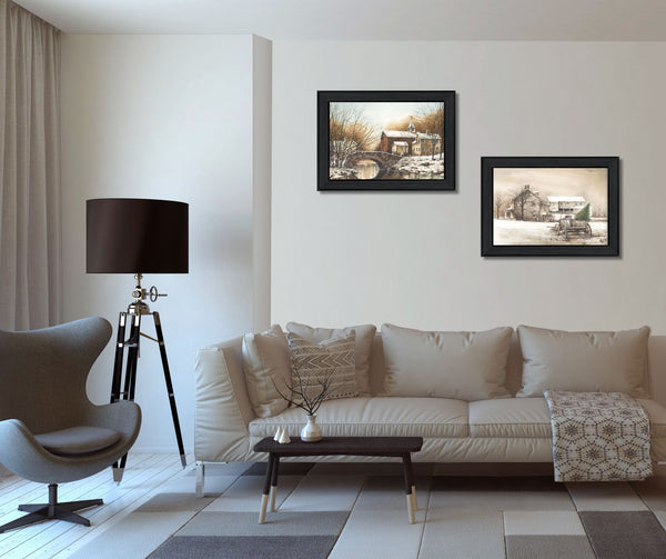 Homeroots Set Of Two Winter Reflections Black Framed Print Wall Art  Mdf Paper Print Texture 405770