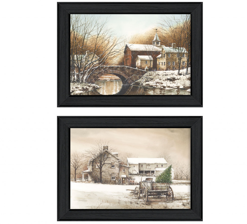 Homeroots Set Of Two Winter Reflections Black Framed Print Wall Art  Mdf Paper Print Texture 405770