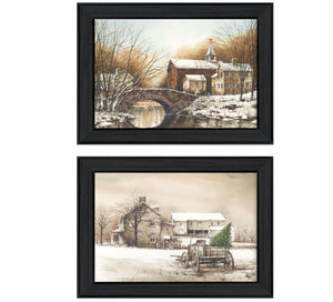 Homeroots Set Of Two Winter Reflections Black Framed Print Wall Art  Mdf Paper Print Texture 405770