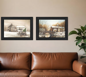 Homeroots Set Of Two Winter Reflections Black Framed Print Wall Art  Mdf Paper Print Texture 405770
