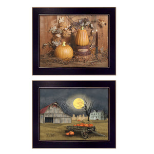 Homeroots Set Of Two Pumpkin Space Harvest Black Framed Print Kitchen Wall Art  Mdf Paper Print Texture 405771