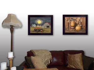 Homeroots Set Of Two Pumpkin Space Harvest Black Framed Print Kitchen Wall Art  Mdf Paper Print Texture 405771