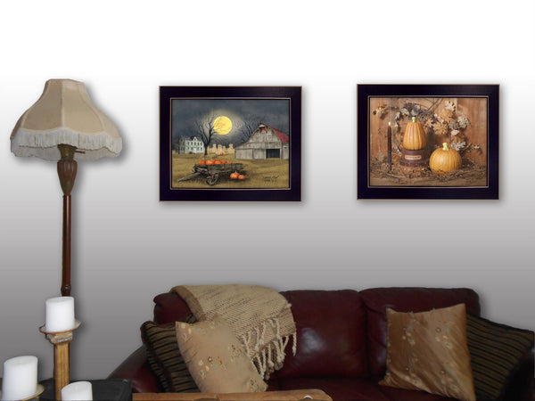 Homeroots Set Of Two Pumpkin Space Harvest Black Framed Print Kitchen Wall Art  Mdf Paper Print Texture 405771