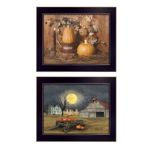 Homeroots Set Of Two Pumpkin Space Harvest Black Framed Print Kitchen Wall Art  Mdf Paper Print Texture 405771