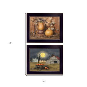 Homeroots Set Of Two Pumpkin Space Harvest Black Framed Print Kitchen Wall Art  Mdf Paper Print Texture 405771