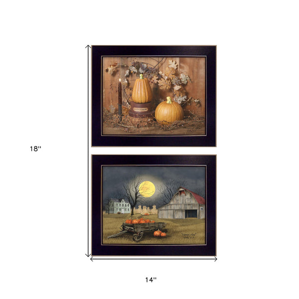 Homeroots Set Of Two Pumpkin Space Harvest Black Framed Print Kitchen Wall Art  Mdf Paper Print Texture 405771