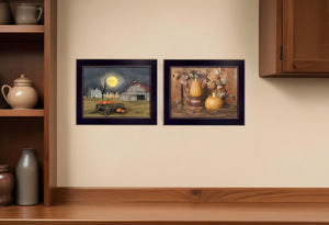 Homeroots Set Of Two Pumpkin Space Harvest Black Framed Print Kitchen Wall Art  Mdf Paper Print Texture 405771