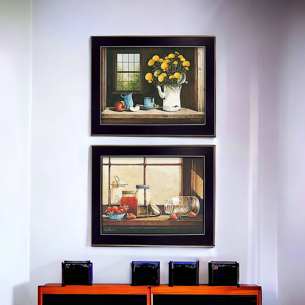 Homeroots Set Of Two Tea Apples And Strawberries Black Framed Print Kitchen Wall Art  Mdf Paper Print Texture 405772