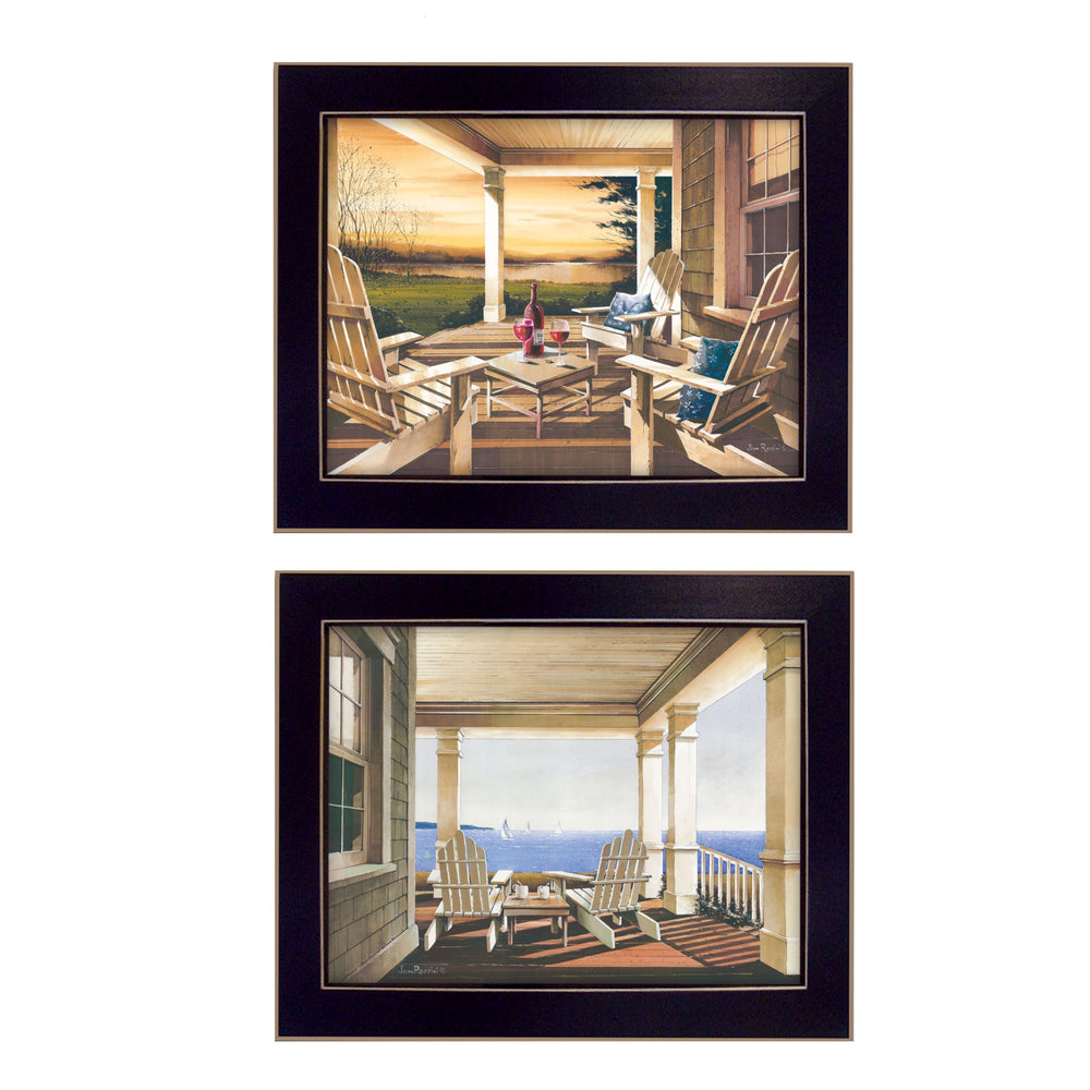 Homeroots Set Of Two Veranda Views Black Framed Print Wall Art  Mdf Paper Print Texture 405773