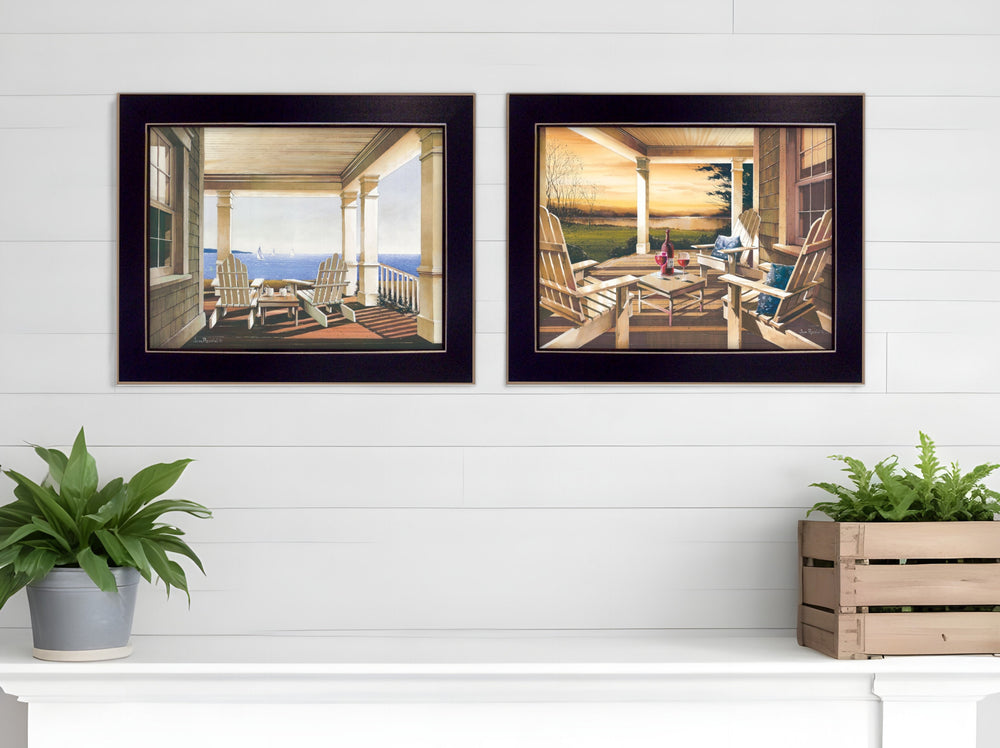Homeroots Set Of Two Veranda Views Black Framed Print Wall Art  Mdf Paper Print Texture 405773