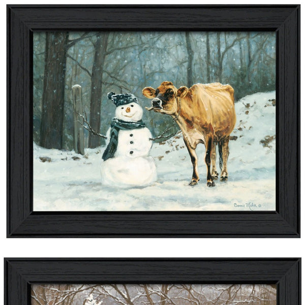 HomeRoots Set of 2 Rectangle Paper Prints - Winter U.S. States Art in Framed Block-Print Design for Home Décor 405775