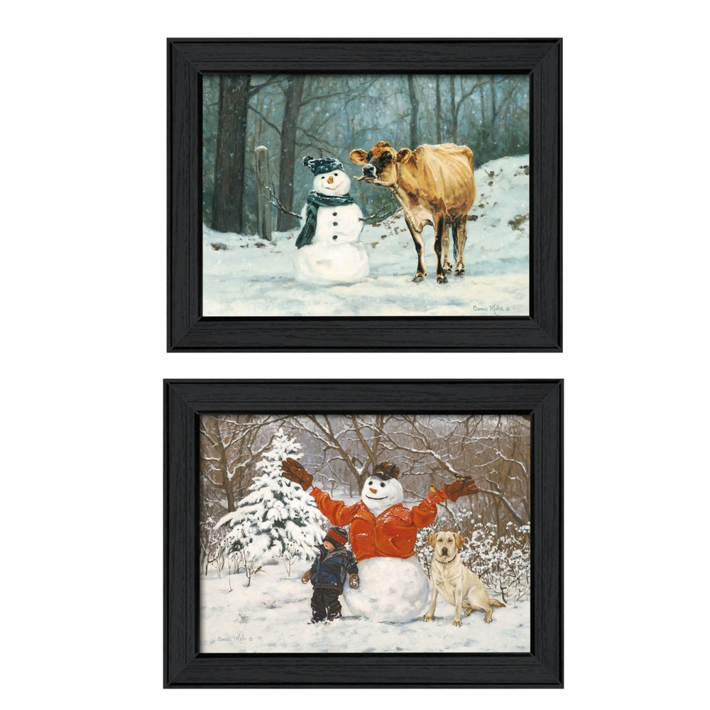 HomeRoots Set of 2 Rectangle Paper Prints - Winter U.S. States Art in Framed Block-Print Design for Home Décor 405775