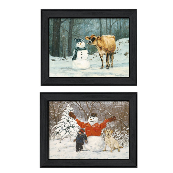 HomeRoots Set of 2 Rectangle Paper Prints - Winter U.S. States Art in Framed Block-Print Design for Home Décor 405775