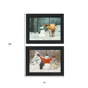 HomeRoots Set of 2 Rectangle Paper Prints - Winter U.S. States Art in Framed Block-Print Design for Home Décor 405775