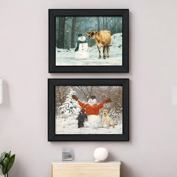 HomeRoots Set of 2 Rectangle Paper Prints - Winter U.S. States Art in Framed Block-Print Design for Home Décor 405775