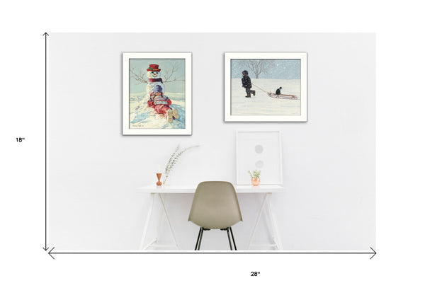 Homeroots Set Of Two Snow Memories White Framed Print Wall Art  Mdf Paper Print Texture 405776