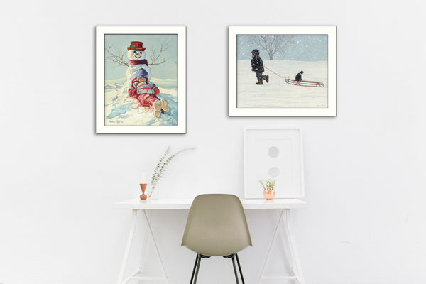 Homeroots Set Of Two Snow Memories White Framed Print Wall Art  Mdf Paper Print Texture 405776