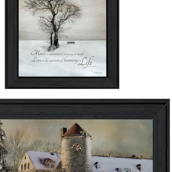 HomeRoots Set of 2 Framed Rectangular Paper Prints - Modern Countryside Decor for Effortless Home Style 405777