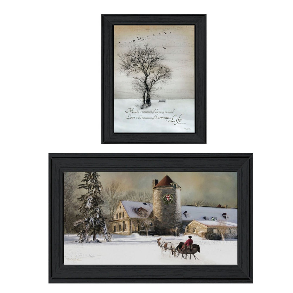 HomeRoots Set of 2 Framed Rectangular Paper Prints - Modern Countryside Decor for Effortless Home Style 405777