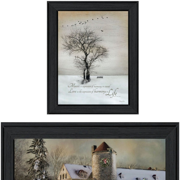 HomeRoots Set of 2 Framed Rectangular Paper Prints - Modern Countryside Decor for Effortless Home Style 405777