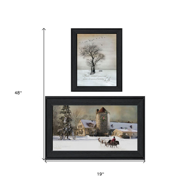 HomeRoots Set of 2 Framed Rectangular Paper Prints - Modern Countryside Decor for Effortless Home Style 405777
