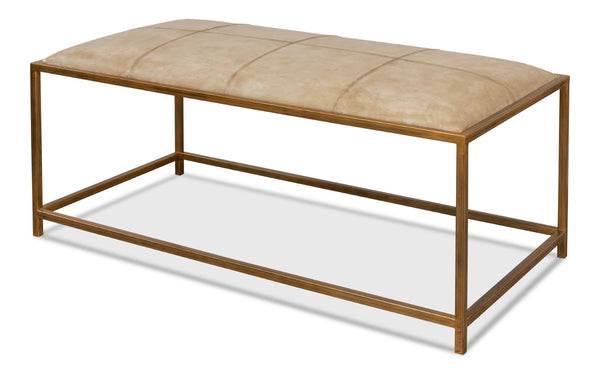 Sarreid Montvale Coffee Table/Bench - Luxurious Antiqued Vellum Finish With Leather And Iron Accents Beige  40578