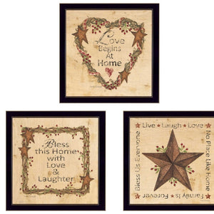 HomeRoots Set of 3 Contemporary Rectangular Framed Paper Prints - Vibrant Block-Print Art for Any Space 405788