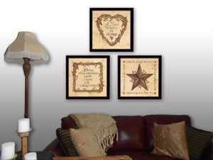 HomeRoots Set of 3 Contemporary Rectangular Framed Paper Prints - Vibrant Block-Print Art for Any Space 405788